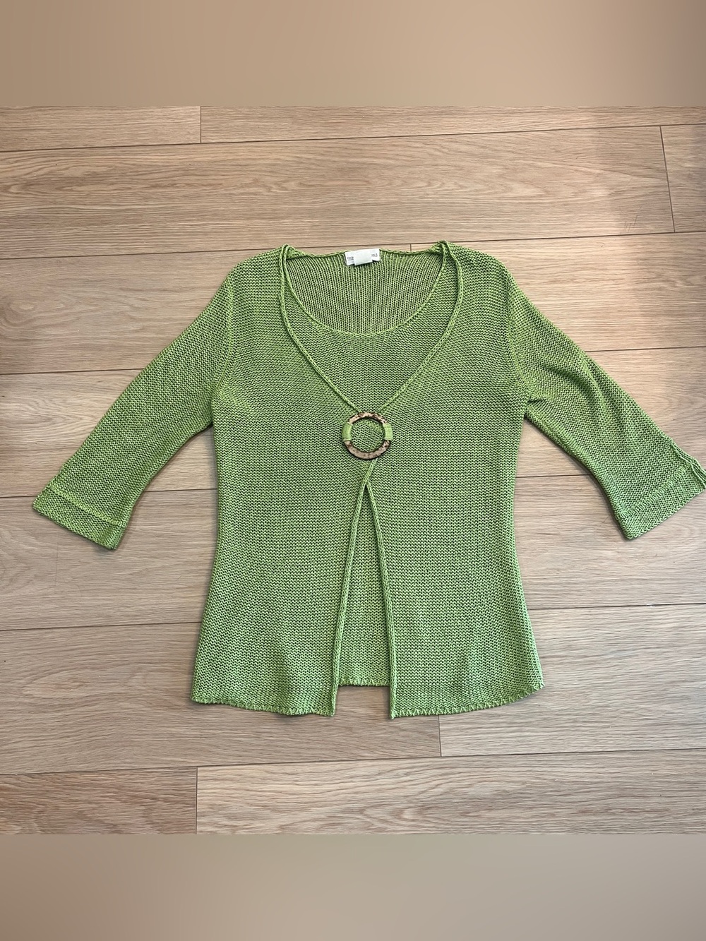 Vintage Y2K Green Open Knit O-Ring Bell Sleeve Cardigan Top
